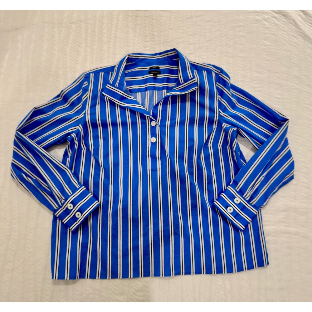 Talbots Nautical Coastal Blouse Women's Large Popover Hamptons Summer Striped - Picture 7 of 15